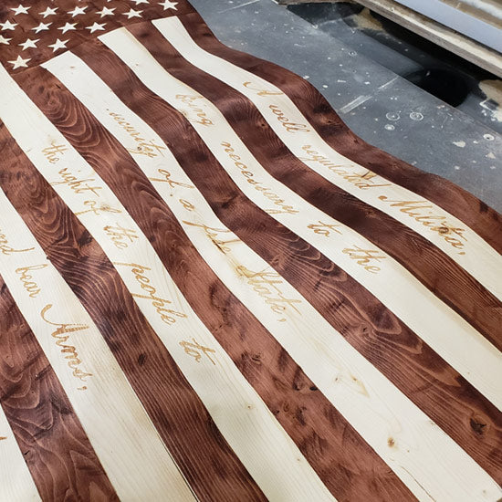 Large 2nd Amendment Wavy Wooden American Flag