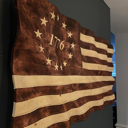 Betsy Ross 1776 Vintage Wavy Wooden American Flag