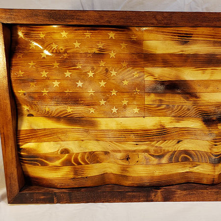 Rustic Boxed Wavy Wooden American Flag