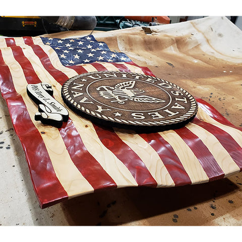 Personalized Military Wooden American Flag