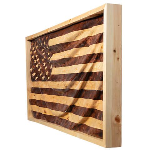 Draped Wavy Wooden American Flag