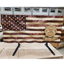 Load image into Gallery viewer, Firefighter Personalized Wavy Wooden Flag
