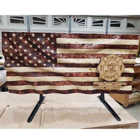 Firefighter Personalized Wavy Wooden Flag