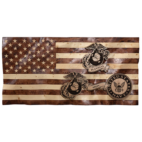 Custom Military Wavy Wooden American Flag