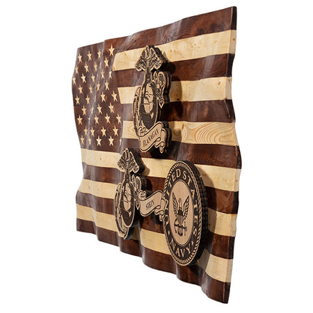 Custom Military Wavy Wooden American Flag