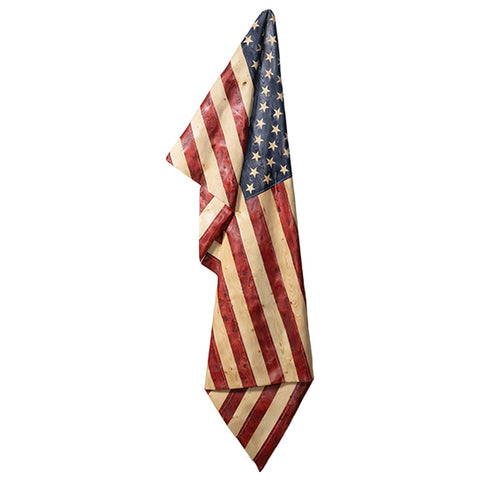 Folded Vertical Hanging Wavy Wooden American Flag