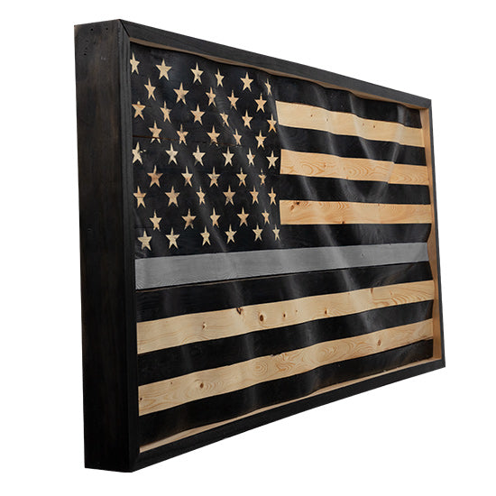Thin Grey Line Wavy Wooden American Flag