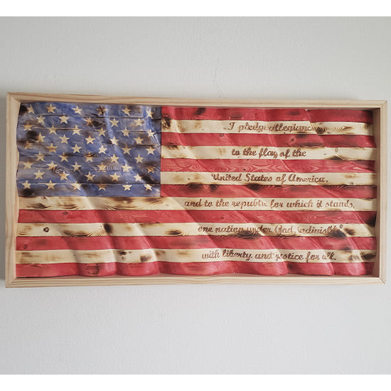 Pledge of Allegiance Wavy Wooden American Flag
