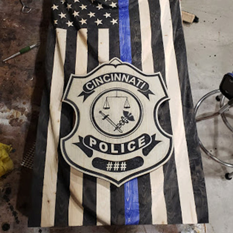 Police Badge Vertical Wavy Wooden Flag