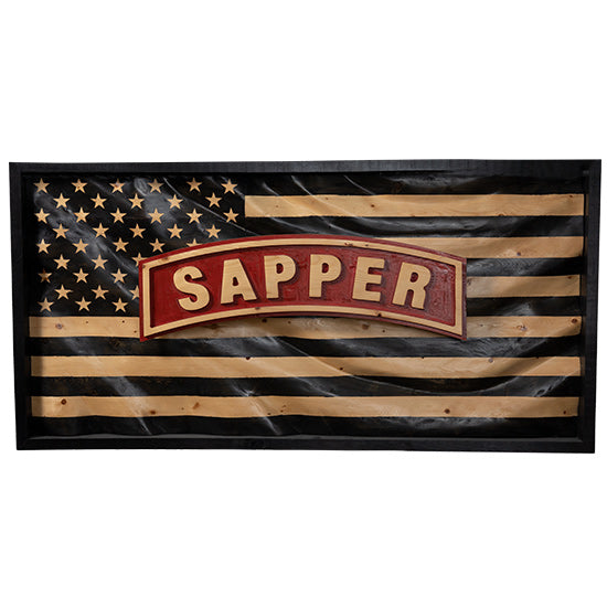 Army Sapper Wavy Wooden American Flag
