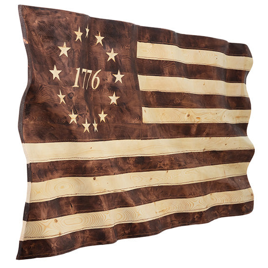 Betsy Ross 1776 Vintage Wavy Wooden American Flag