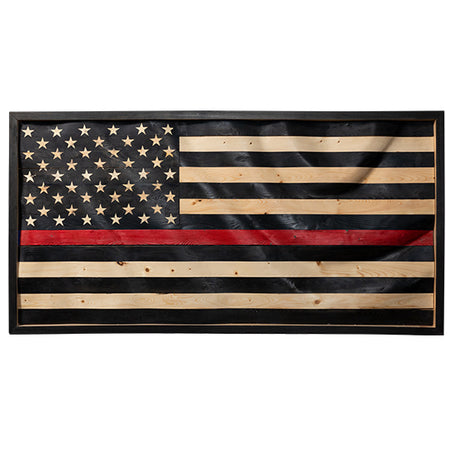Thin Red Line Wavy Wooden American Flag