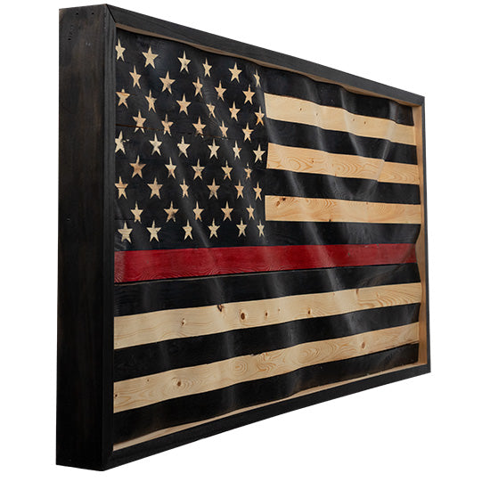 Thin Red Line Wavy Wooden American Flag