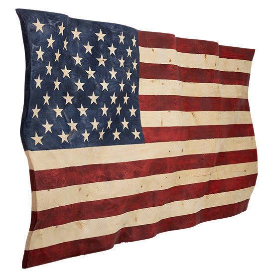Large Stars and Stripes Wavy Wooden American Flag