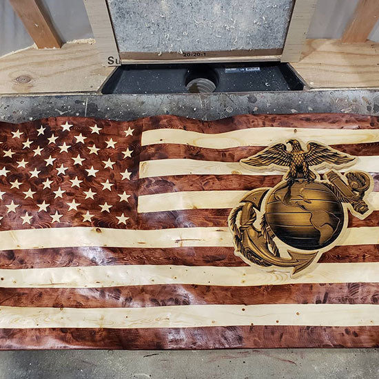 US Marines Corps Wavy Wooden Flag