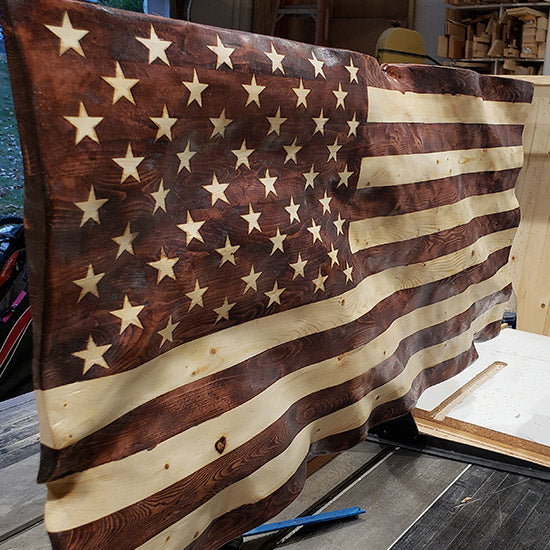 Large Wavy Wooden American Flag