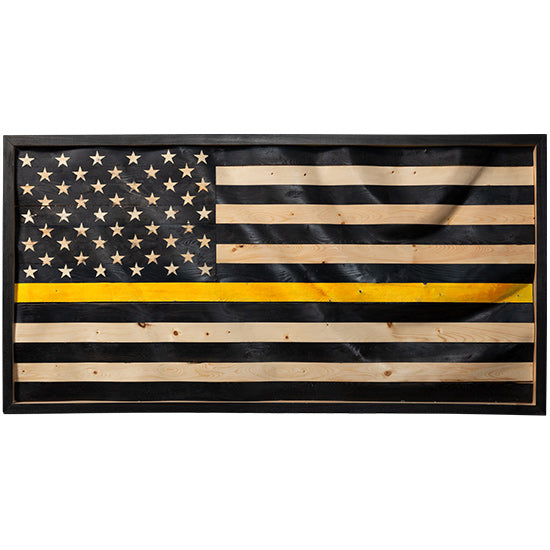 Thin Yellow Line Wavy Wooden American Flag