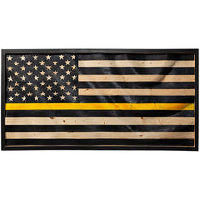 Load image into Gallery viewer, Thin Yellow Line Wavy Wooden American Flag
