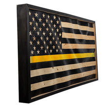 Load image into Gallery viewer, Thin Yellow Line Wavy Wooden American Flag

